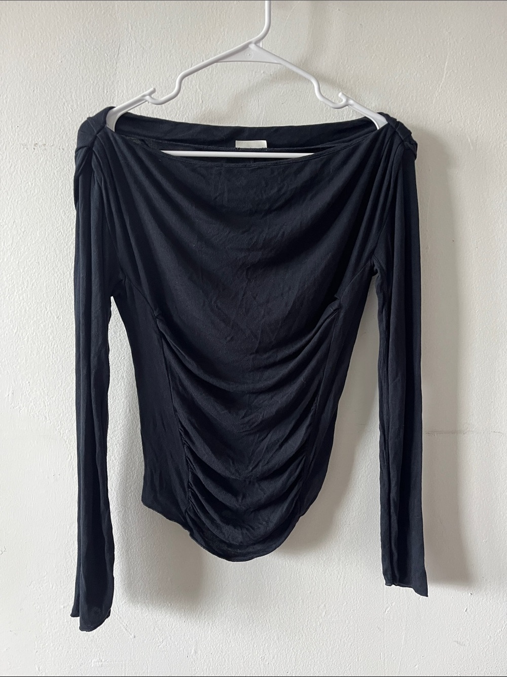 Free People Black Off-Shoulder Ruched Long Sleeve Top